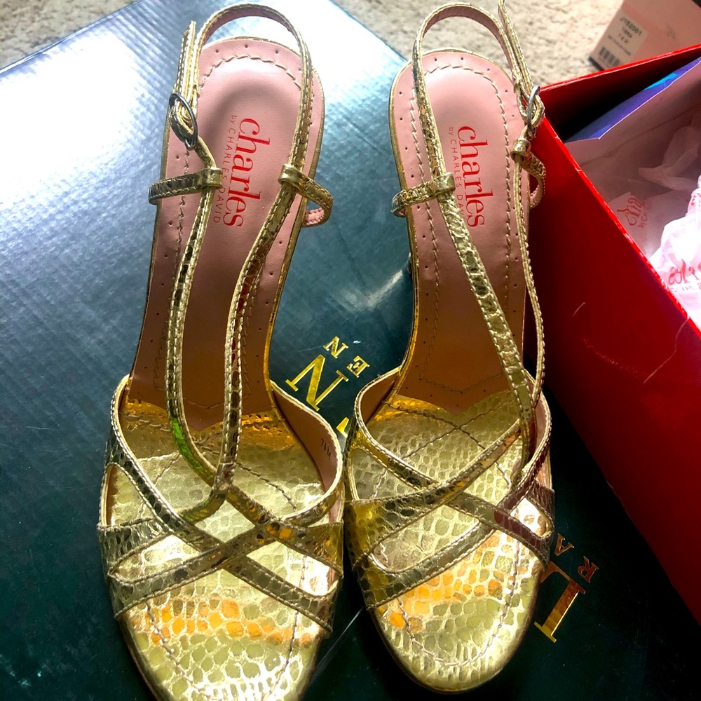 Gold snakeskin Charles David heels